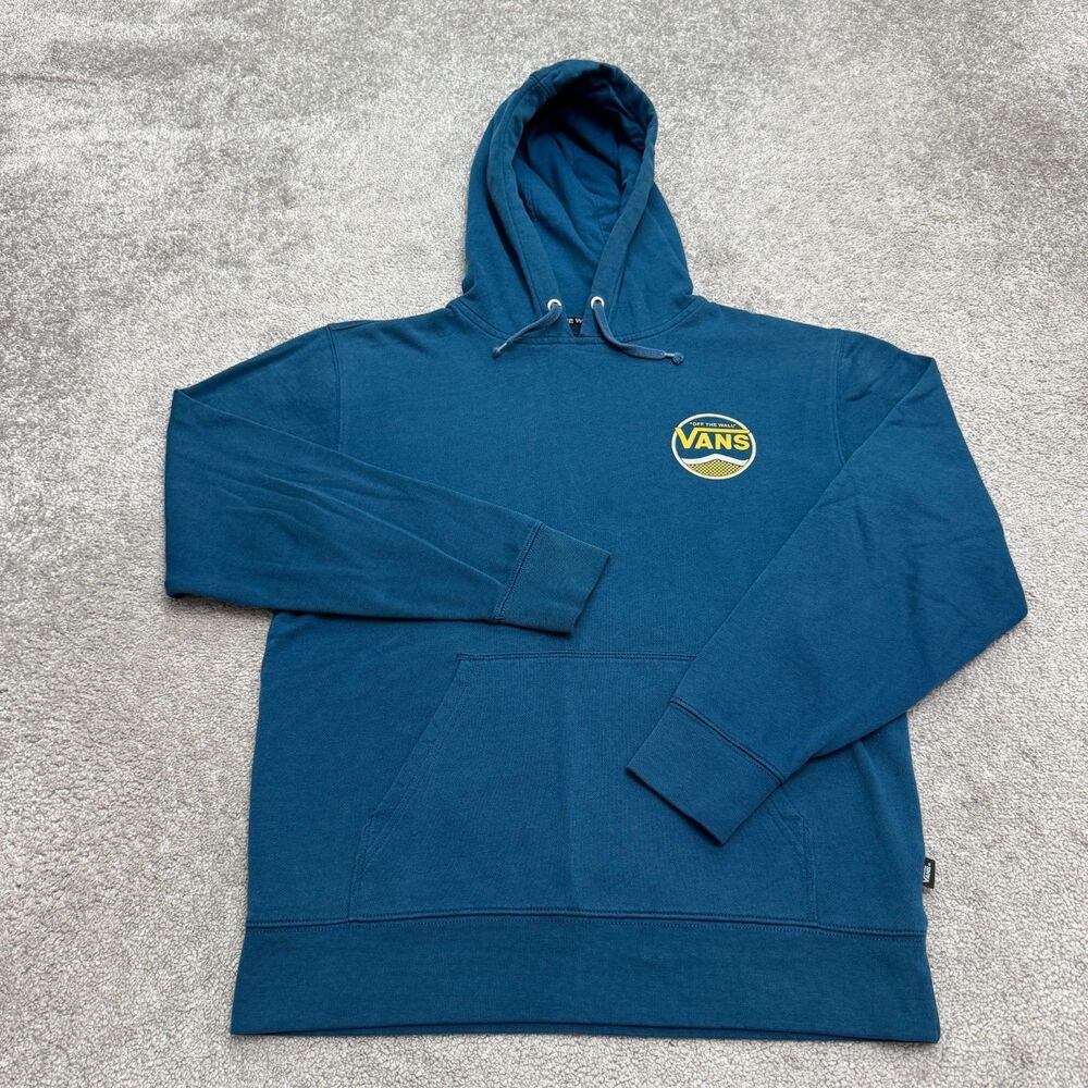 Vans Off The Wall Graphic Hoodie Sweatshirt Mens Small Blue Checkerboard Skater